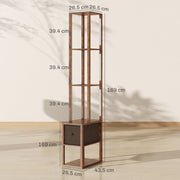 Modern LED Floor Lamp With Shelves And Drawer For Living Room Or Bedroom, Rustic Brown