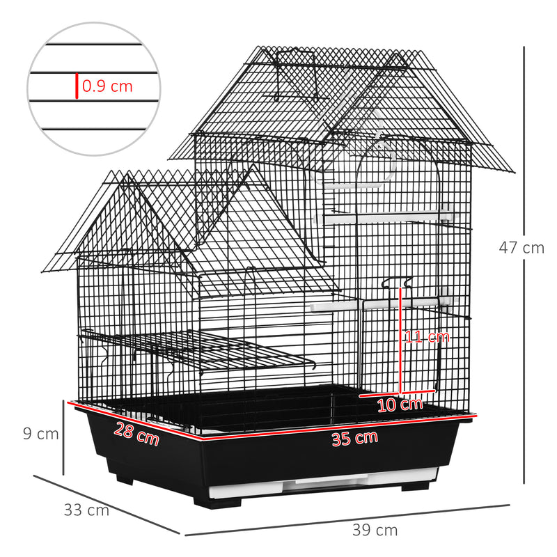 Metal Bird Cage for Finches and Canaries with Tray Swing Ring and Feeders, Grey