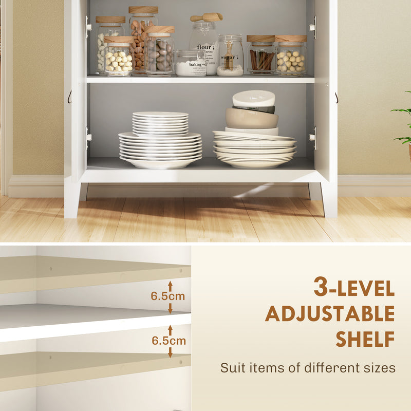 White Farmhouse Style Sideboard with Storage Shelves and Drawers