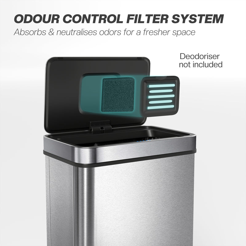 Sensor Bin 60L Touchless Waste Disposal with Odour Control for Kitchens and Offices Silver AOSOM