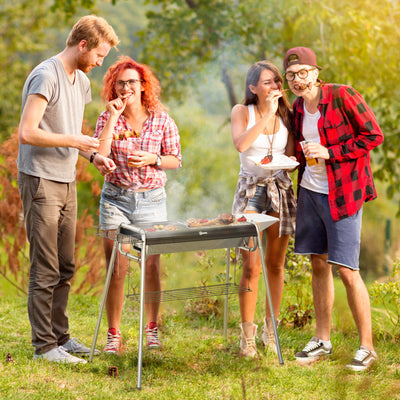 Black Charcoal BBQ Grill with Adjustable Vents and Wheels for Outdoor Cooking by Outsunny