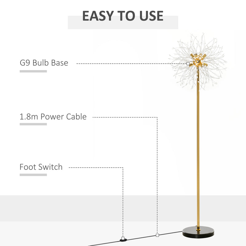 160cm Tall Floor Lamp with Crystallite Dandelion Design and Foot Switch, Silver