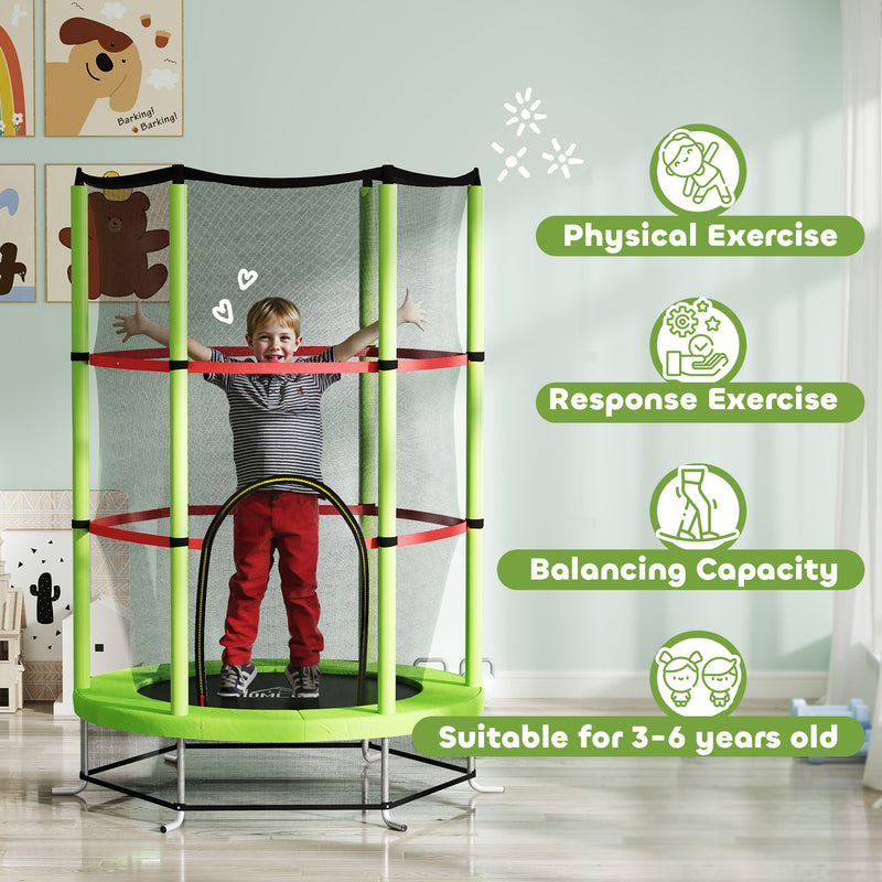 Green Kids Trampoline with Enclosure Net and Steel Frame for Ages 3-6 by HOMCOM AOSOM