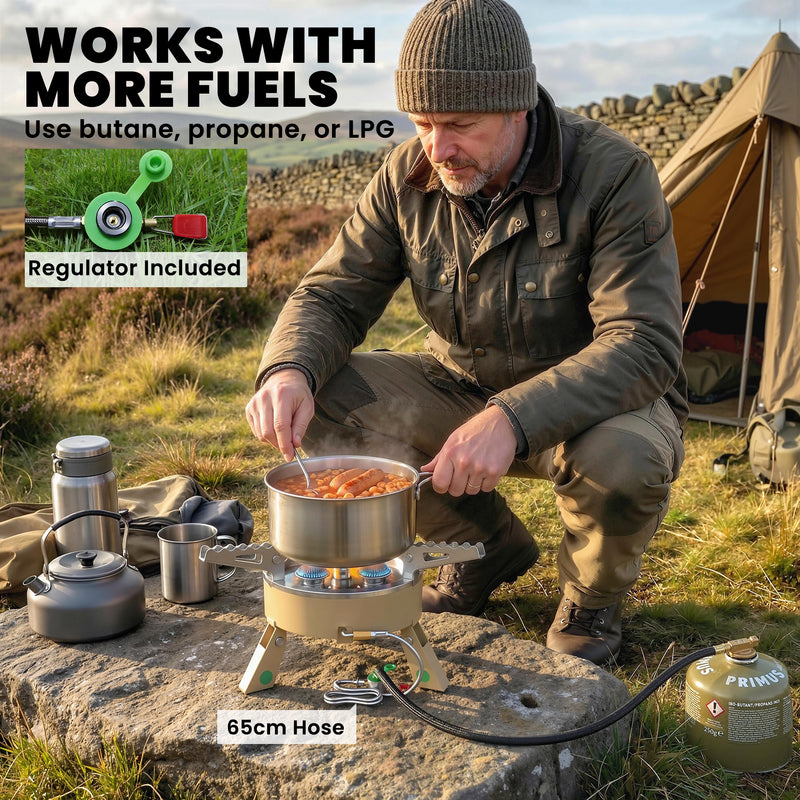 Camping Gas Stove for Fast Outdoor Cooking and Boiling Water Portable Khaki AOSOM