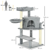 100cm Cat Tree Tower With Sisal Scratching Post Ideal for Climbing and Play Grey