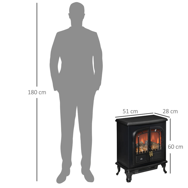 Freestanding Electric Fireplace with Adjustable Heat and Flame Effect for Small Rooms Black