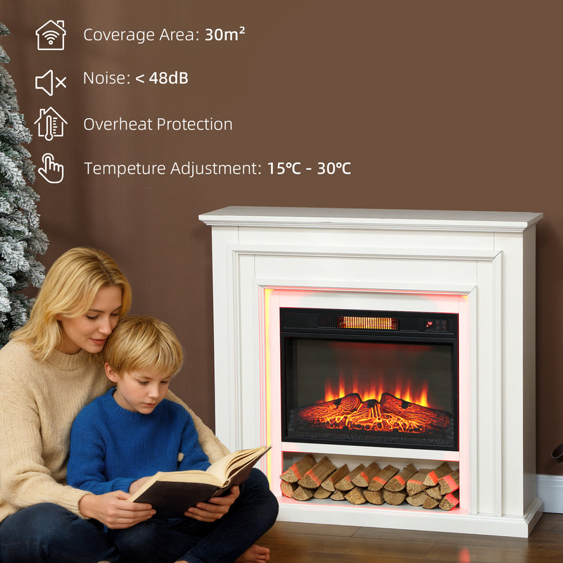 Electric Fireplace Heater with LED Flame Effect and Remote Control for Living Room, White