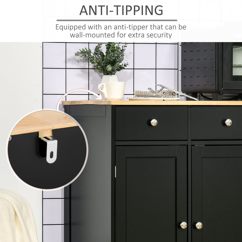 Black Sideboard With Rubberwood Top And Adjustable Shelves For Kitchen Or Dining Room