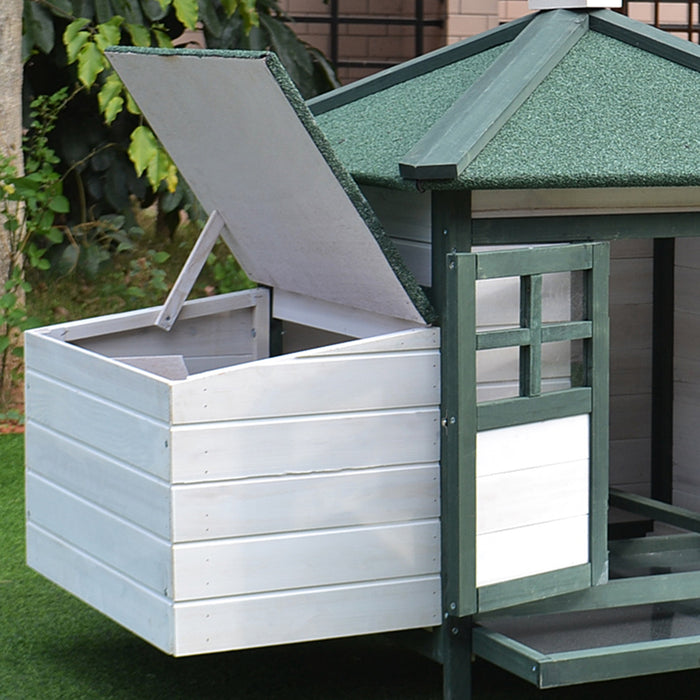 Chicken Coop Wooden Small Animal Pet Cage with Nesting Box and Outdoor Run by PawHut