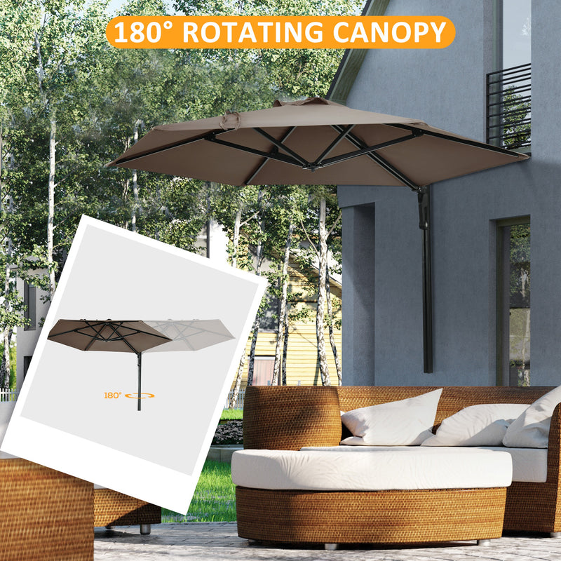 Khaki 25m Wall Mounted Garden Parasol With 180 Degree Rotating Canopy For Patio Use