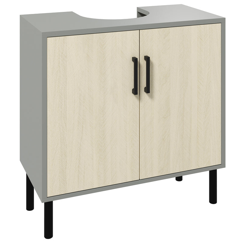 Under Sink Bathroom Cabinet with Double Doors and Shelves for Extra Storage Natural