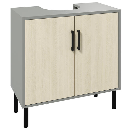 Under Sink Bathroom Cabinet with Double Doors and Shelves for Extra Storage Natural