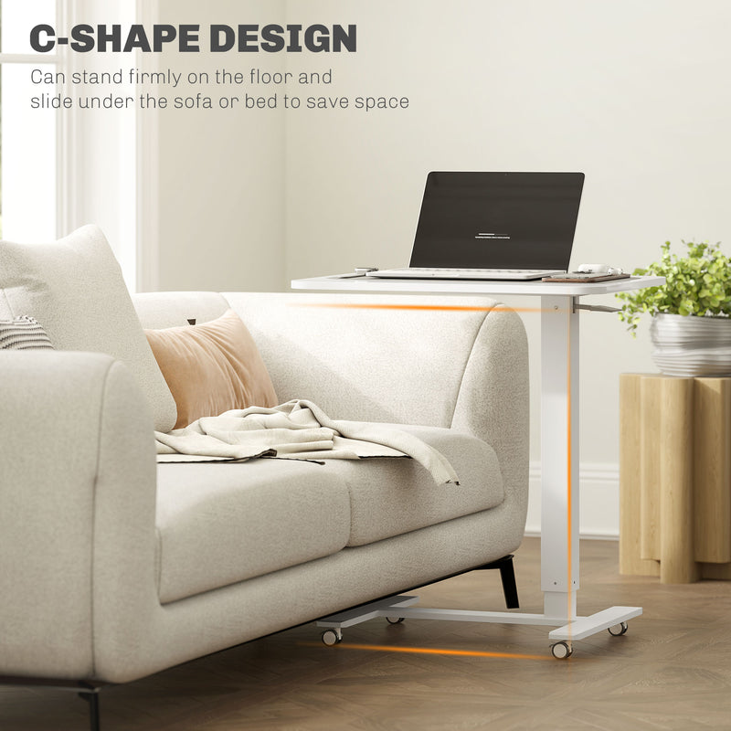 Height Adjustable Mobile Standing Desk With Wheels For Home Office Or Bed Use, White