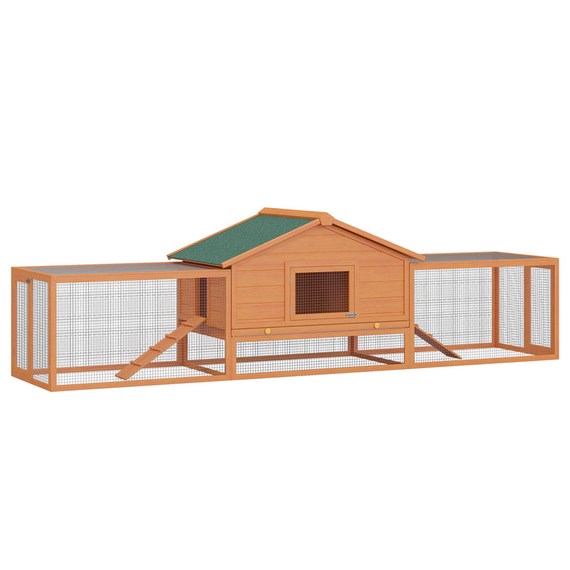 Wooden Guinea Pig Hutch with Ramp Two-Level Shelter for Outdoor Use Golden Red AOSOM