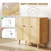 Sideboard Cabinet For Living Room - Vintage Chevron Pattern - Pine Legs - Natural Wood Effect Homcom