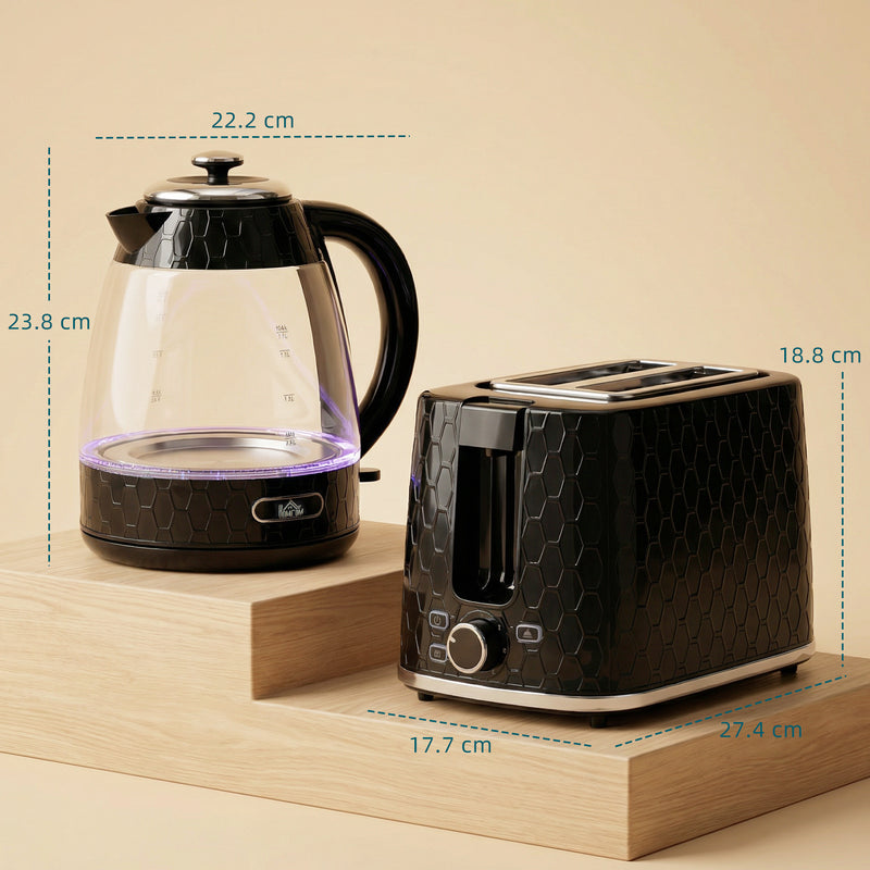 Fast Boil Kettle and 2 Slice Toaster Set with Adjustable Browning Control Black AOSOM