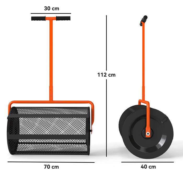 24 Inch Compost and Peat Moss Spreader with Adjustable T Handle and Metal Mesh Basket by Outsunny