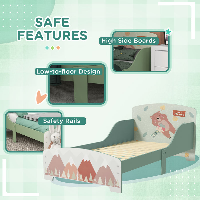 Toddler Bed Frame with Storage Shelf and 6 Fabric Bins for Kids Aged 3 to 6 Years Green AOSOM