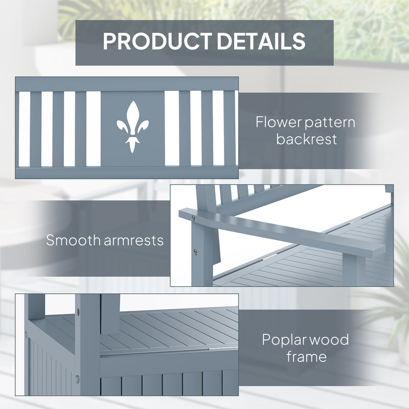 Grey Wooden Two Seater Garden Storage Bench with Lid by Outsunny