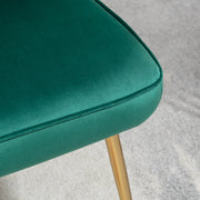 Set of 2 Velvet Shell Dining Chairs with Gold Legs for Lounge or Kitchen Green
