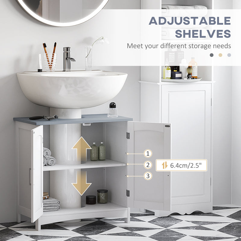 3 Piece White Bathroom Furniture Set Tall Storage Cabinet Sink Unit with Shelves and Drawers by kleankin