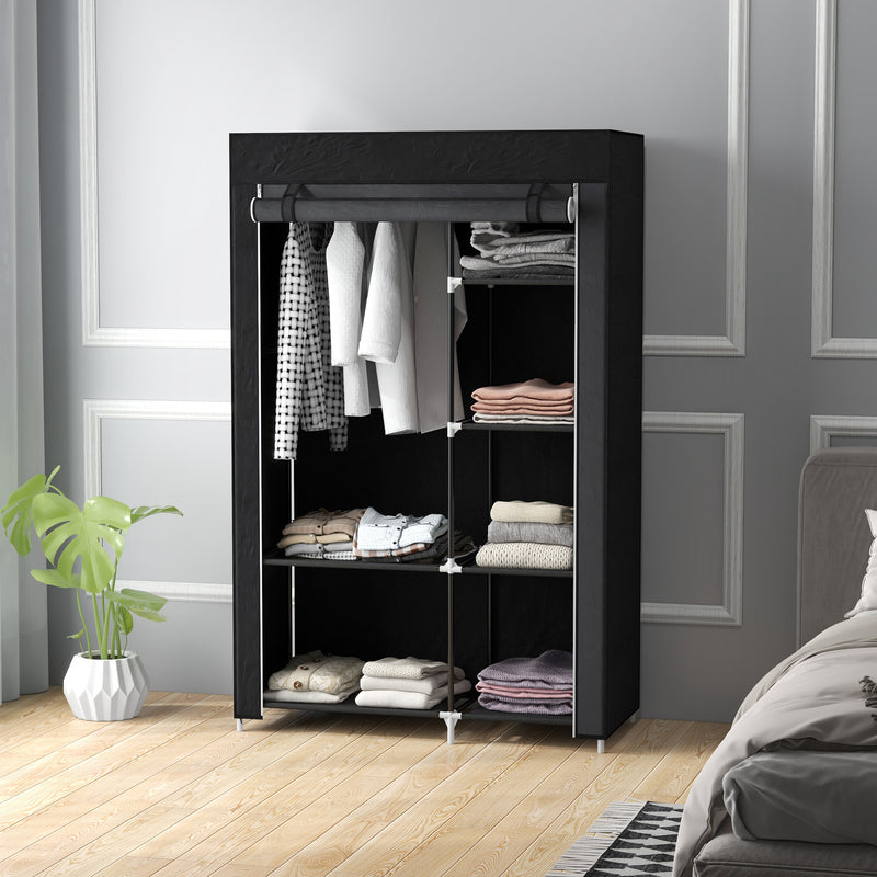 Portable Fabric Wardrobe with Shelves and Hanging Rail Ideal for Bedroom Storage Black
