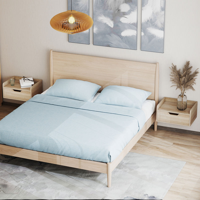 Floating Bedside Tables Set of 2 with Drawer and Shelf for Space Saving Storage Natural Wood AOSOM