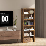 6 Tier Wooden Bookcase With Open Shelves For Living Room Or Office Rustic Brown AOSOM