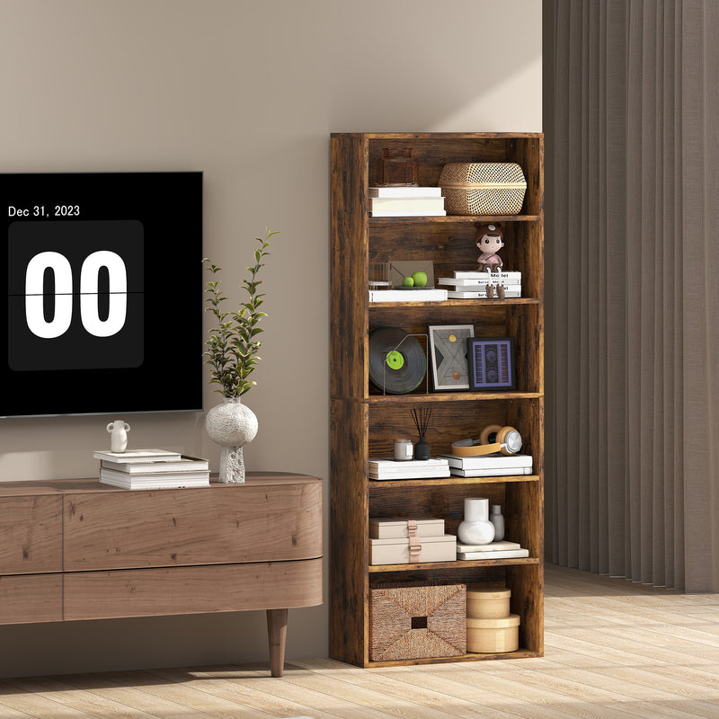 6 Tier Wooden Bookcase With Open Shelves For Living Room Or Office Rustic Brown AOSOM