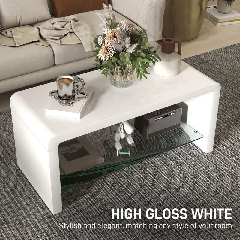 Curved White High Gloss Coffee Table Modern Design by HOMCOM