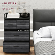 Rustic Chest of 4 Fabric Drawers with Metal Frame Black by HOMCOM