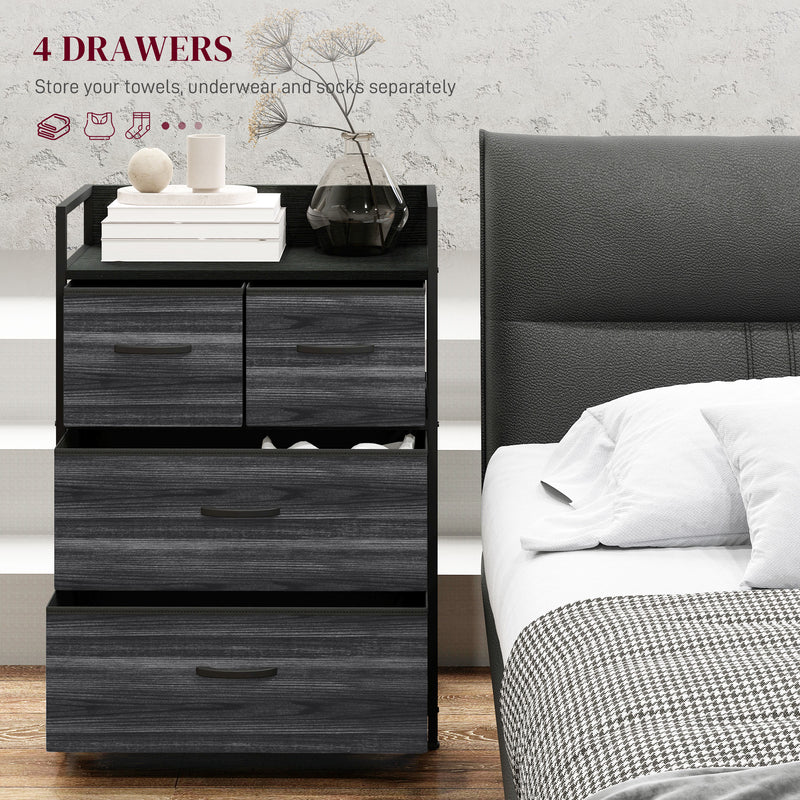 Rustic Chest of 4 Fabric Drawers with Metal Frame Black by HOMCOM