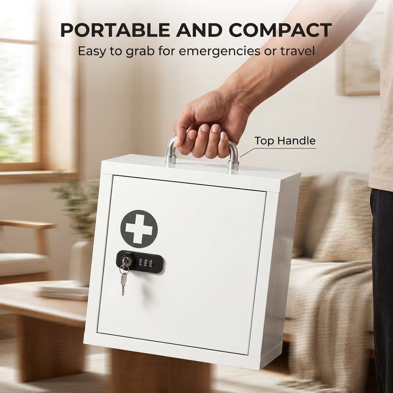 Medicine Cabinet with Lock for Secure Family Storage and Easy Wall Mounting White Grey