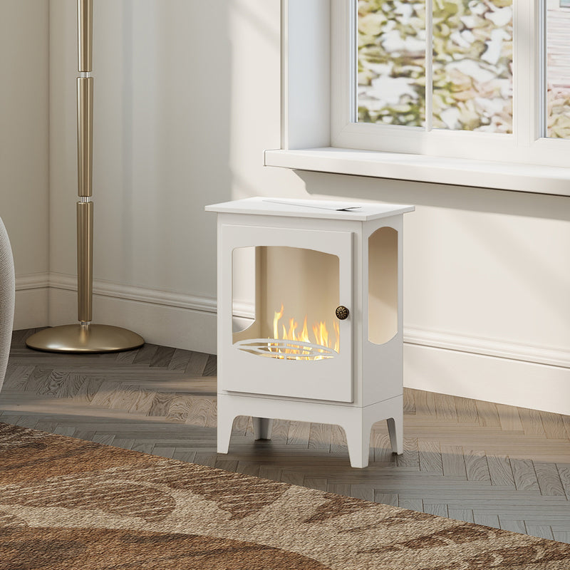 Freestanding Bioethanol Fireplace with 1.2L Tank and 3 Hour Burn Time for Indoors White