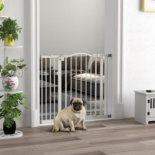 Adjustable Metal Pet Safety Gate with Auto Close Door for Stairs or Hallways White