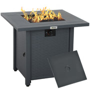 Grey Rattan Style Propane Gas Fire Pit Table 40000 BTU with Cover and Lava Rocks by Outsunny