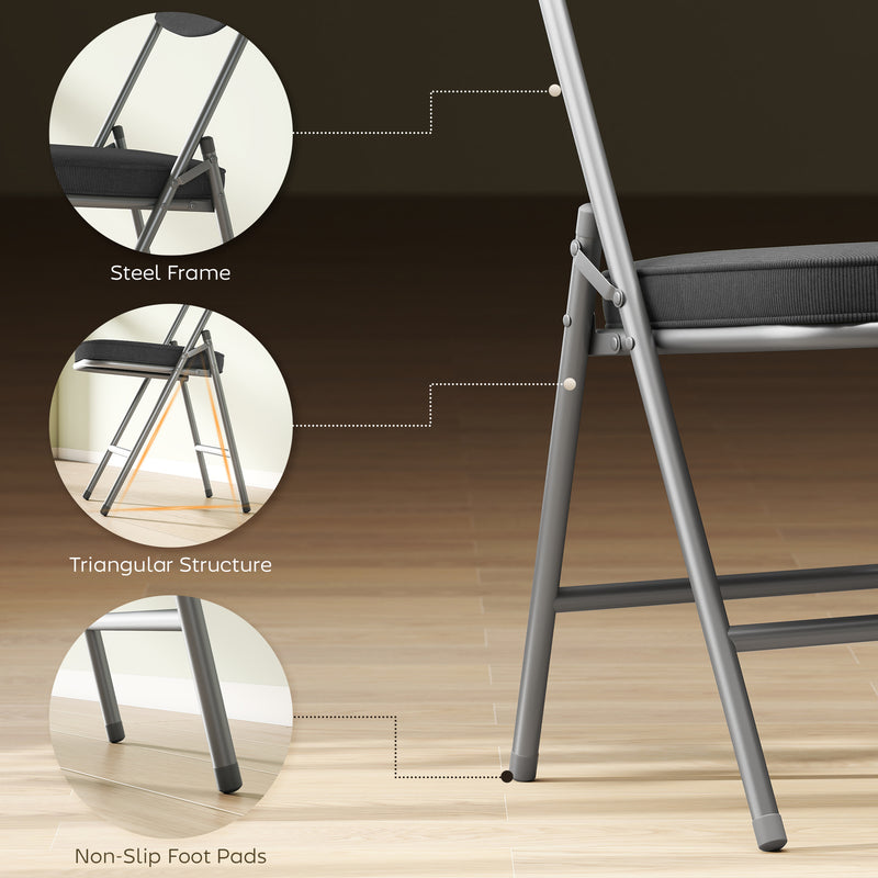 Folding Chairs Set of 4 Space Saving Padded Seats for Guests and Dining Dark Grey Homcom