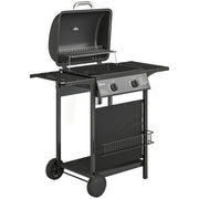 Gas Barbecue with 2 Burners and Storage for Easy Outdoor Cooking Black Outsunny