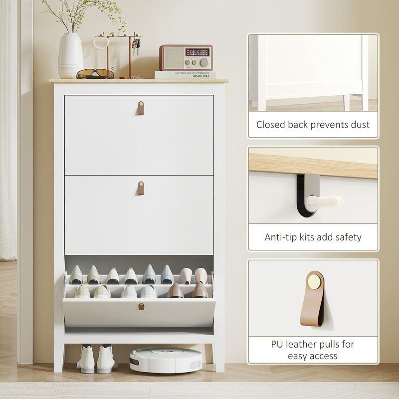 White 3 Drawer Modern Shoe Storage Cabinet Organiser for Hallway or Bedroom