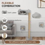 Light Grey 4 Piece Cat Wall Shelves with Scratching Post Ladder Steps and Toys for Indoor Cats by PawHut