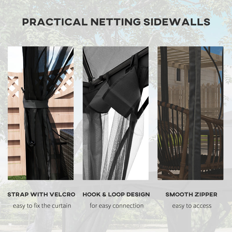 Dark Grey 3 x 3m Garden Gazebo Outdoor Canopy with Netting and Metal Frame by Outsunny