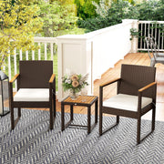 White 3 Piece Rattan Garden Chair Set with Side Table for Outdoors by Outsunny