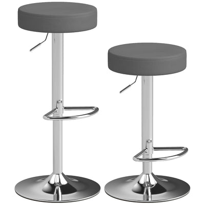 Adjustable Backless Bar Stools Pair for Kitchen Island Space Saving Easy Clean Grey Homcom