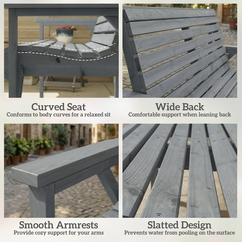 Garden Bench for Two with Curved Seat and Weather Resistant Finish Grey