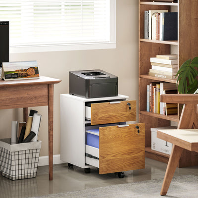 Lockable Two Drawer Office Filing Cabinet With Spacious Storage Wood Effect