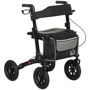 Folding Rollator Walker with Padded Seat Backrest Storage Bag and Brakes Black by HOMCOM AOSOM
