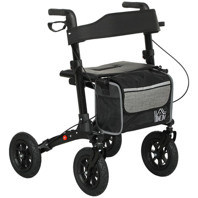 Folding Rollator Walker with Padded Seat Backrest Storage Bag and Brakes Black by HOMCOM AOSOM