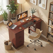 Home Office Computer Desk With Drawers and 3 Storage Shelves for Work or Study Walnut Brown AOSOM