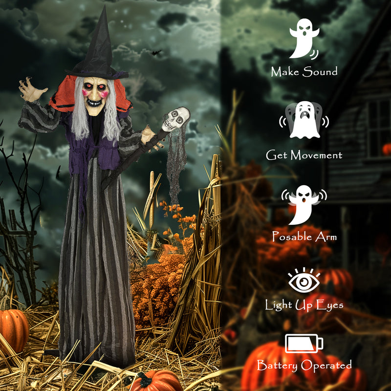 160cm Animatronic Witch Halloween Decoration With Moving Arms For Indoor Or Outdoor Use Multi