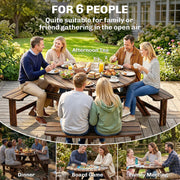 Garden Dining Set for 6 with Round Pub Style Table and Benches Weather Resistant Fir Wood Carbonized Outsunny